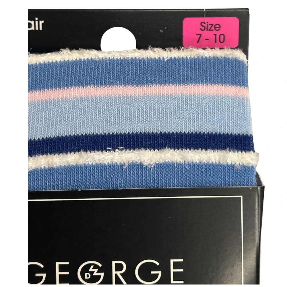 George Girls Heavyweight Cotton Tights Striped Blue Pink White Size‎ 7-10
